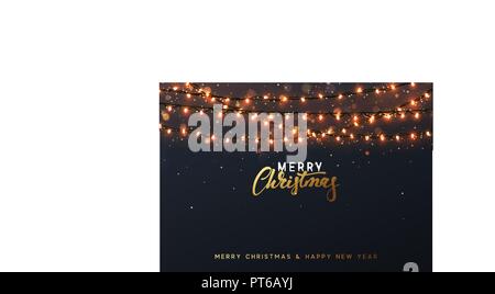 Weihnachten Hintergrund mit hellen realistischen Girlanden. Leuchtende Weihnachtsbeleuchtung. Weihnachtsurlaub. Grußkarten gestalten Stock Vektor