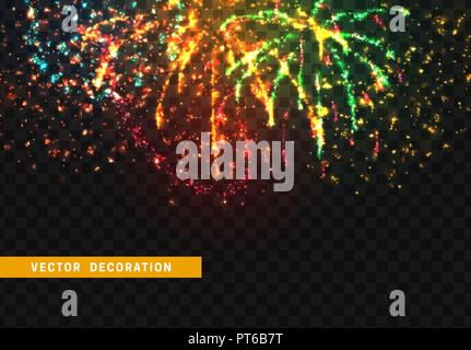Festliches Set Feuerwerk auf transparentem Hintergrund isoliert. Stock Vektor