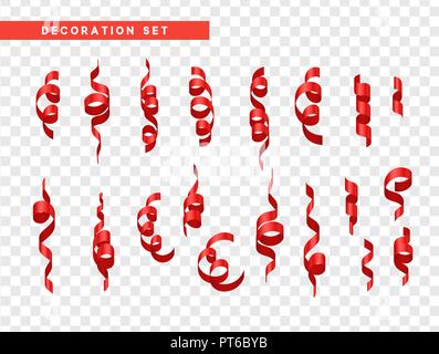 Rot Konfetti Feier. Ribbon Serpentine, mit transparenten Hintergrund Effekt isoliert. Stock Vektor