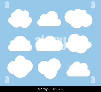 Abstrakte weißen Wolke icon Sammlung auf blauem Hintergrund isoliert Stock Vektor