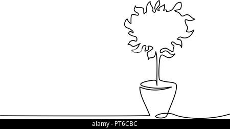 Kontinuierliche eine Linie zeichnen. Kleines haus Baum im Topf. Vector Illustration Stock Vektor