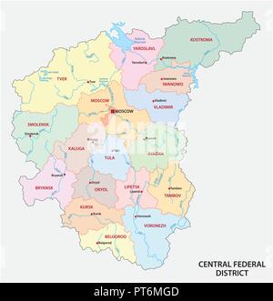 Central Federal District administrative und politische Vektorkarte, Russland. Stock Vektor