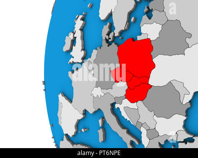 Visegrad-gruppe auf Blau politische 3D-Globus. 3D-Darstellung. Stockfoto