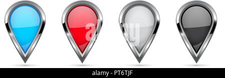 Lage der Stifte. 3d Glas Symbole mit Chrome Frame Set Stock Vektor