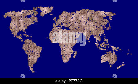 3D-Partikel, Objekte bilden Weltkarte. Hauttöne, Farben Stockfoto
