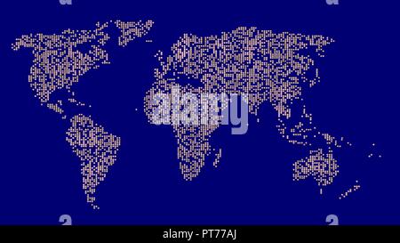 3D-Partikel, Objekte bilden Weltkarte. Hauttöne, Farben Stockfoto