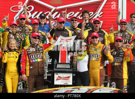 Kyle Busch feiert den Gewinn der NASCAR Sprint Cup Budweiser Duell #2, bei Daytona International Speedway in Daytona, Florida am 21. Februar 2013. Stockfoto