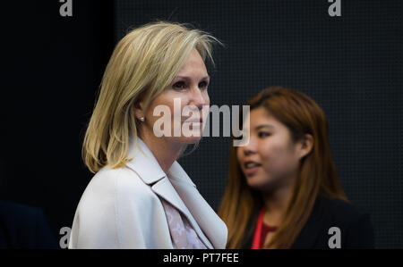 Peking, China. 7. Okt 2018. WTA-Präsident Micky Lawler vor dem Finale der China Open 2018 WTA Premier Pflichtfeld Tennis Turnier Quelle: AFP 7/ZUMA Draht/Alamy leben Nachrichten Stockfoto