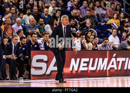 Svetislav Pesic, Head Coach des FC Barcelona Lassa in Aktionen während der Liga Endesa Match zwischen dem FC Barcelona Lassa und Morabanc Andorra am 07. Oktober 2018 Palau Blaugrana, in Barcelona, Spanien. 7 Okt, 2018. Quelle: AFP 7/ZUMA Draht/Alamy leben Nachrichten Stockfoto