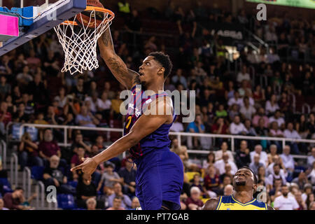 Barcelona, Spanien. 7. Okt 2018. Kevin Seraphin, #1 von FC Barcelona Lassa in Aktionen während der Liga Endesa Match zwischen dem FC Barcelona Lassa und Morabanc Andorra am 07. Oktober 2018 Palau Blaugrana, in Barcelona, Spanien. Quelle: AFP 7/ZUMA Draht/Alamy leben Nachrichten Stockfoto