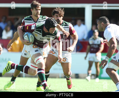 Madrid, Spanien. 7. Okt 2018. Heineken Liga, Sanitas AlcobendasVs. Club de Rugby El Salvador, Adam Newton im Spiel Action. Credit: Leo Cavallo/Alamy leben Nachrichten Stockfoto