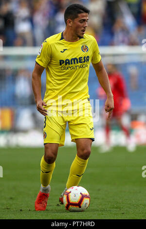 7. Oktober 2018, Cornella-El Prat, Cornella de Llobregat, Barcelona, Spanien; La Liga Fußball, Espanyol gegen Villareal; Pablo Fornals von Villarreal CF mit der Kugel Stockfoto