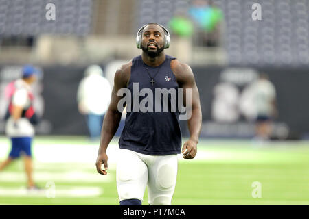 Houston, Texas, USA. 7 Okt, 2018. Houston Texans linebacker Whitney Mercilus (59) vor der NFL regular season Spiel zwischen den Houston Texans und die Dallas Cowboys an NRG Stadion in Houston, TX am 7. Oktober 2018 Credit: Erik Williams/ZUMA Draht/Alamy leben Nachrichten Stockfoto