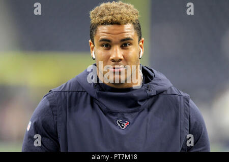Houston, Texas, USA. 7 Okt, 2018. Houston Texans defensive end Christian Covington (95) vor der NFL regular season Spiel zwischen den Houston Texans und die Dallas Cowboys an NRG Stadion in Houston, TX am 7. Oktober 2018 Credit: Erik Williams/ZUMA Draht/Alamy leben Nachrichten Stockfoto