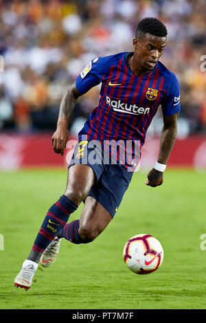 Valencia, Spanien. 7. Sep 2018. Liga Fußball, Valencia CF gegen FC Barcelona; Defender Nelson Semedo der FCB in Aktion: Aktion plus Sport/Alamy leben Nachrichten Stockfoto