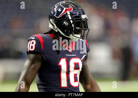 Houston, Texas, USA. 7 Okt, 2018. Houston Texans wide receiver Sammie Coates (18) vor der NFL regular season Spiel zwischen den Houston Texans und die Dallas Cowboys an NRG Stadion in Houston, TX am 7. Oktober 2018 Credit: Erik Williams/ZUMA Draht/Alamy leben Nachrichten Stockfoto