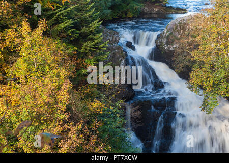 Reekie Linn Wasserfall auf dem Fluss Isla, an der Brücke von Craigisla, Angus, Schottland. Stockfoto