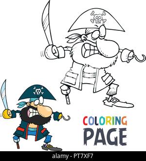 Pirate cartoon Färbung Seite Stock Vektor