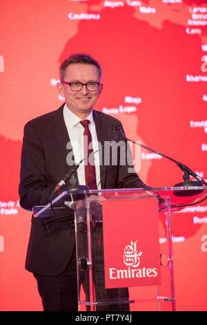 Emirate, Gala Dinner Start für den neuen Service zwischen Edinburgh und Dubai, Waldorf Astoria Edinburgh, The Caledonian. Schottische TV-Persönlichkeit Kirst Stockfoto