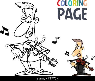 Menschen spielen Violine cartoon Färbung Seite Stock Vektor