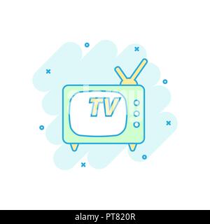 Cartoon farbige tv-Symbol im Comic-stil. Fernsehen Abbildung Piktogramm. Tv Zeichen splash Geschäftskonzept. Stock Vektor