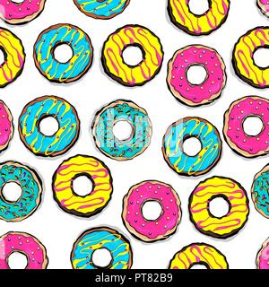 Glasierte Krapfen nahtlose Muster pop art Stock Vektor