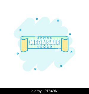 Vektor cartoon mega Verkauf Bandsymbol im Comic-stil. Discount, Verkauf Aufkleber Aufkleber schild Abbildung Piktogramm. Mega Verkauf tag Business splash Wirkung co Stock Vektor
