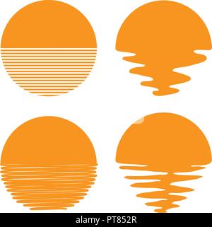 vector sunset or sunrise icons. sun and sea logo for nature and travel background illustrations. set of flat symbols of sunsets and sunrises Stock Vektor