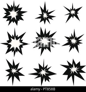 Vektor Sammlung von Explosion Symbole. Dynamit oder Bomb Blast Wirkung Symbole auf weißem Hintergrund.. Feuer blinken Illustrationen, Energie explosi Stock Vektor