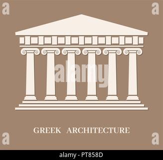 Vektor antiken griechischen Architektur mit Säulen. Römischer Tempel Gebäude mit Säulen. Logo der griechischen Parthenon oder Akropolis mit griechischen Architektur text Stock Vektor