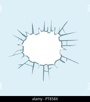 Vektor Glas Fenster riss Hintergrund. zerbrochenes Glas mit einem Loch. beschädigte Windschutzscheibe Abbildung. bullet oder Ball Markierung auf Glas Stock Vektor
