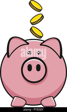 Vektor Icon von Schwein Bank und Münzen, sparen Sie Geld im Sparschwein flache Darstellung. flat clipart Zeichnung von Pink Pig Stock Vektor