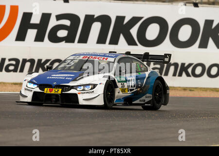 Misano Adriatico, Italien - 25. August 2018: EIN SAMSUNG BMW M4 DTM des BMW Team RMR, von Philipp Ger angetrieben, während der Rennen in der DTM in Misano Misano Stockfoto