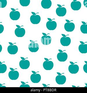 Nahtlose Muster von Grün reife Äpfel mit einem Blatt auf einem weißen Hintergrund. Design für Textilien, Banner, Poster, Etiketten. Vector Illustration. Stock Vektor
