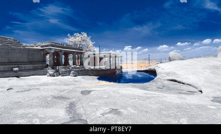 Tempel am Hemakuta Hügel Hampi Karnataka im Infrarot falsche Farben Stockfoto