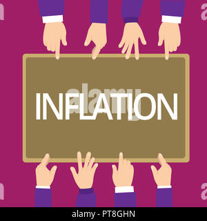 Handschrift Text schreiben Inflation. Konzept Bedeutung allgemeine Erhöhung der Preise und fallen den Kauf wert des Geldes. Stockfoto