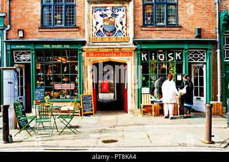 Händler Halle Eingang in Fossgate, York, England Stockfoto