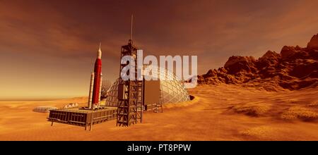 Extrem detaillierte und realistische High Resolution 3D-Illustration einer Kolonie auf dem Mars wie Planeten. Elemente dieses Bild sind von der Nasa eingerichtet. Stockfoto