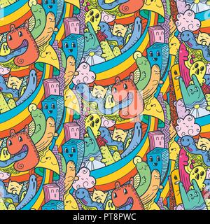 Lustige doodle Monster nahtlose Muster für Drucke, Designs und Malbücher. Vector Illustration Stock Vektor