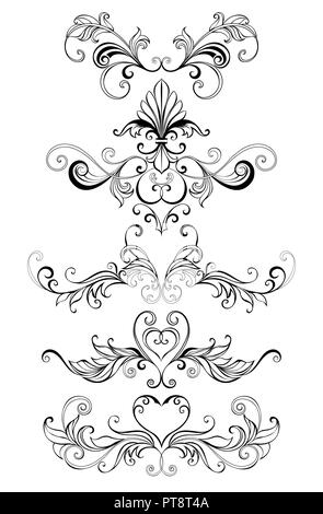 Satz von Kontur, schwarz, gemustert, isolierte Rahmen Rolle auf weißem Hintergrund. Stock Vektor