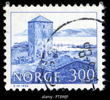 Poststempel Stempel aus Norwegen in den Gebäuden der Serie 1982 ausgestellt Stockfoto