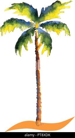 Wasser Farbe Palm Tree Vektor tropic Bild Stock Vektor