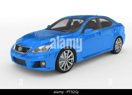 Auto auf Weiß-Blau Lack isoliert, transparentem Glas - vorn - links - 3D-Rendering Stockfoto