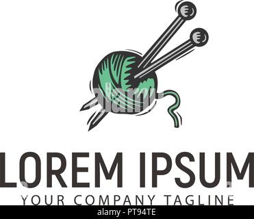 Faden und Nadel retro Hand gezeichnet Logo Design Konzept Vorlage Stock Vektor