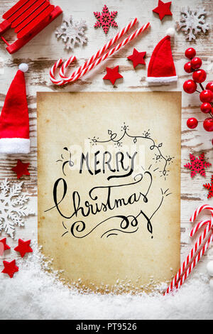 Helle Weihnachten Flach, Schnee, Kalligraphie Frohe Weihnachten Stockfoto