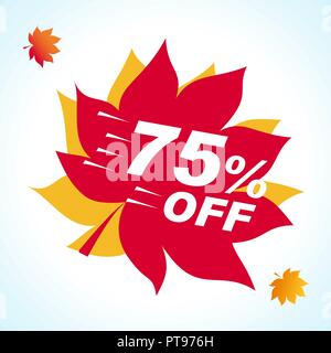 Helle Banner für Herbst Sale. Rabatt 75 Rabatt auf Hintergrund rot Blatt. Verkauf Red Tag isoliert Vector Illustration. Rabatt Preis Label. Stock Vektor