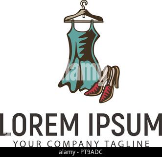 Kleidung und Schuhe Hand gezeichnet Logo Design Konzept Vorlage Stock Vektor