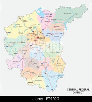 Central Federal District Road, administrativen und politischen Vektorkarte, Russland Stock Vektor