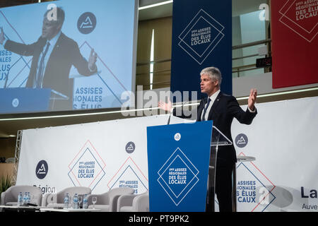 Lyon, 08. Oktober 2018, die 1. Regionale Assises von Lokalen gewählt. Rede von Laurent Wauquiez, Präsident der Republikaner und der Auvergne-Rh ône-Alpes region Stockfoto