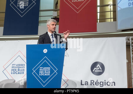 Lyon, 08. Oktober 2018, die 1. Regionale Assises von Lokalen gewählt. Rede von Laurent Wauquiez, Präsident der Republikaner und der Auvergne-Rh ône-Alpes region Stockfoto